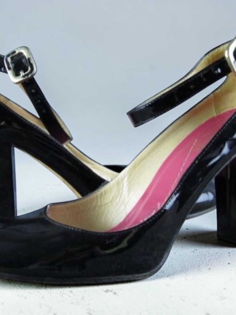 Kate Spades Kameron Black Patent Mary Jane Block Heel with Pink Insole Size 8